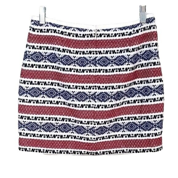 Madewell Jacquard Gamine Lined Mini Short Skirt Red White Blue Size 2 Embroider - Picture 5 of 8